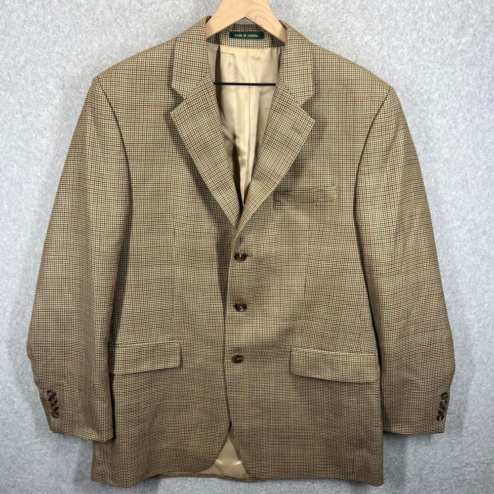 Lauren Ralph Lauren Blazer Mens 44R Brown Houndstooth Plaid Wool 3 Button EUC